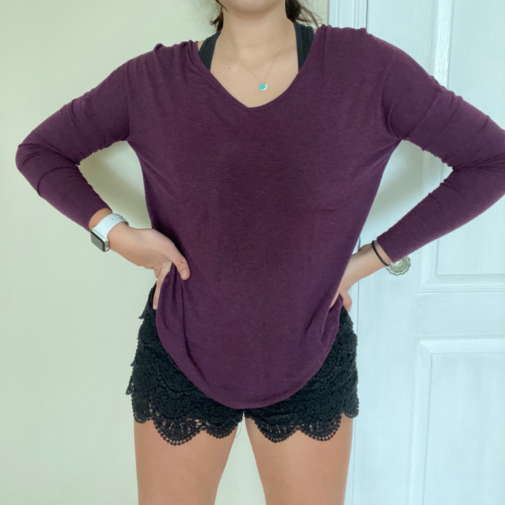 Long Sleeve cross back purple shirt